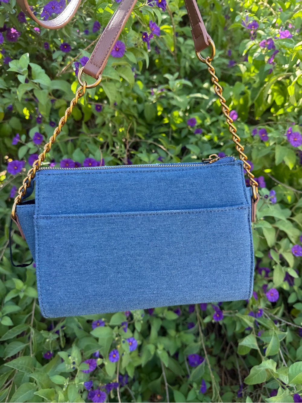 Steve Madden Denim Patch Blexi Crossbody - stitched patchwork denim panels - Picture 6 of 10